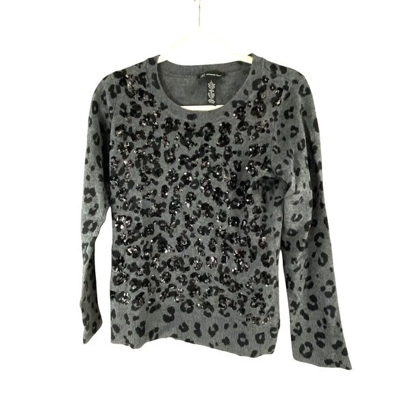 I.N.C International Concepts Sequin Leopard Print Sweater Grey Black L Artsy Dre - Picture 1 of 7